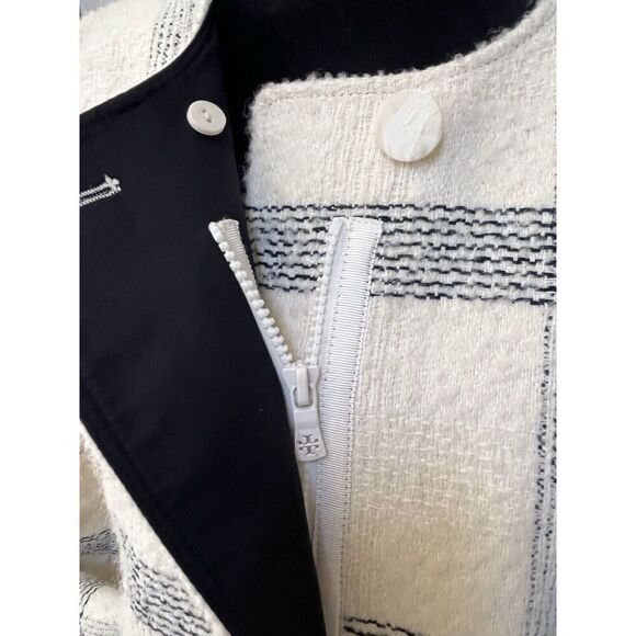 Tory Burch Wool Blend Ivory Black Plaid Blazer Zip Button Closure Women’s 10 M - Picture 14 of 14